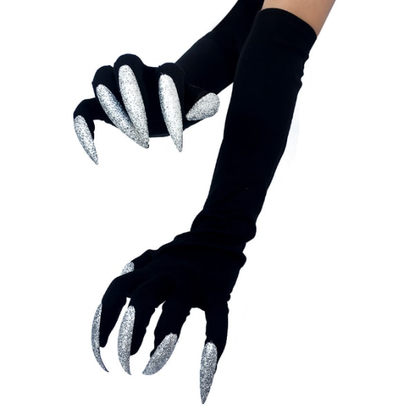 Halloween Costume Paw Gloves Svarta festhandskar silver