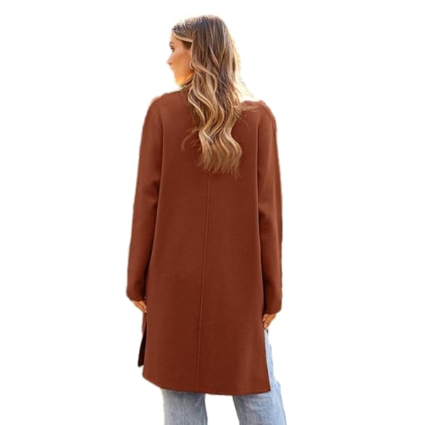 Dame Lang Uldbluser Cardigan Let Casual Frakke Brown XXL