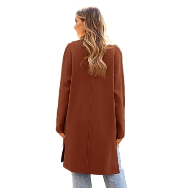 Långa ullkoftströjor för kvinnor Lätt casual kappor Brown XL