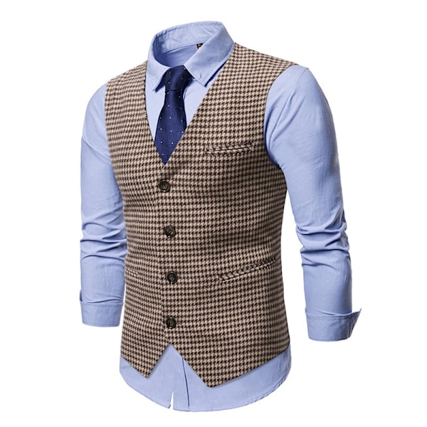 Miesten Pukuliivi Business Ruudullinen Juhlava Liivi Slim Fit Liivit coffee L