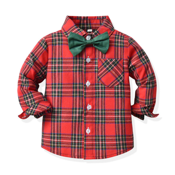 Pojkar Jul Långärmad Fluga Skjortor Barn Gentleman Kläder Set Green 70cm