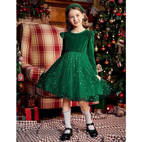 Tutu-klänning i sammet för små flickor, långärmad med volanger Green 140CM