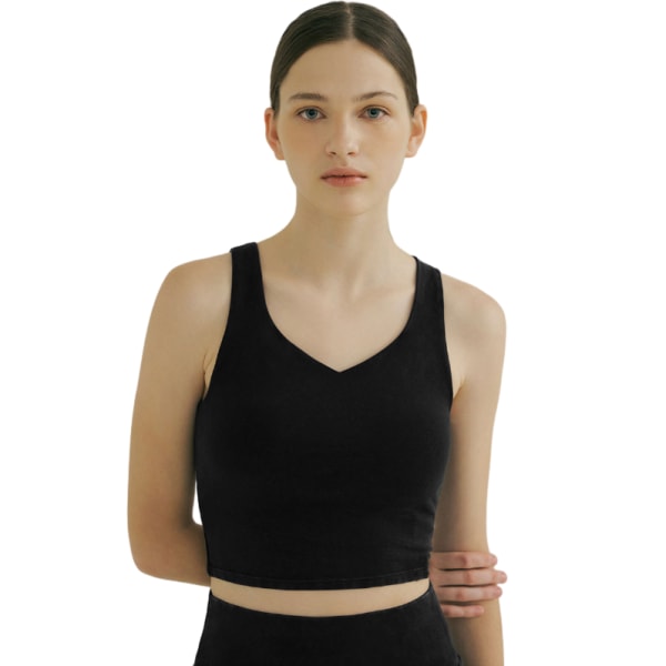 Dame Yoga Tanktopper med Avtakbare Polstrede, Ermeløs Trenings-Sports-BH Black L