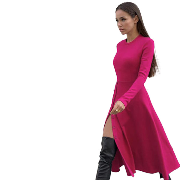 Långärmad Slim Split Midi-klänning för kvinnor rose M
