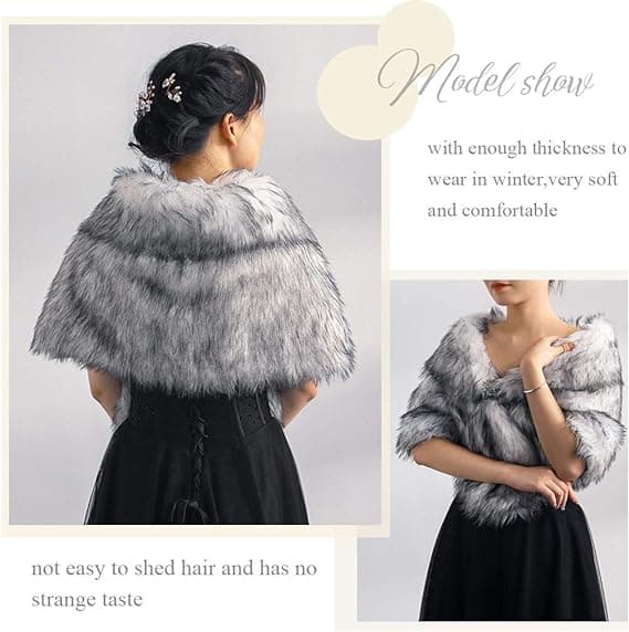 Falsk Pels Sjal Wrap Stole Shrug Vinter Brude Bryllup Dækning Grey