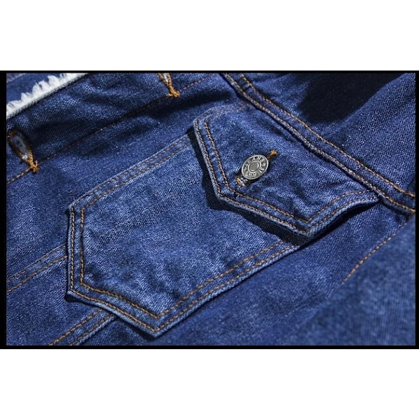 Mænds Lapel Sherpa Fleeceforet Tyk Denim Jean Trucker Jakke Frakker Dark Blue M