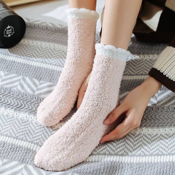 7 Par Damstrumpor med Vaddering, Fuzzy Fleece Hemstrumpor
