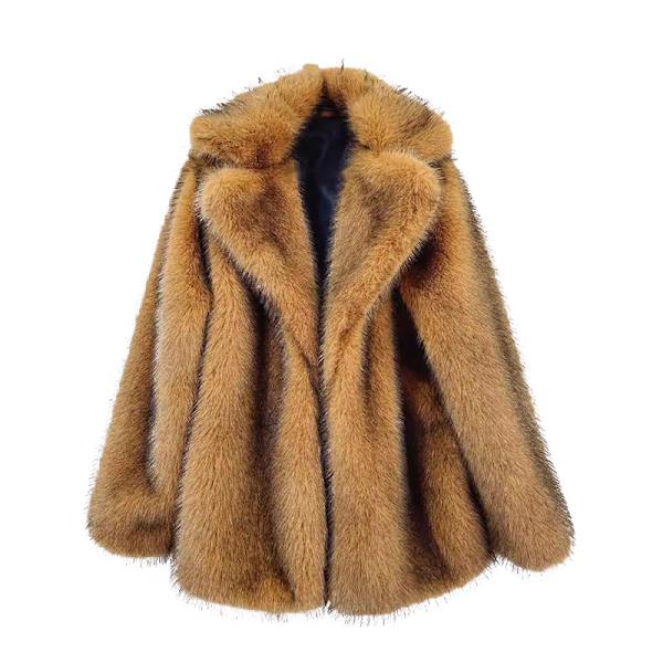 Dame Fluffy Faux Fur Leopard Åben Front Cardigan Lang Frakke Yderbeklædning Brown M