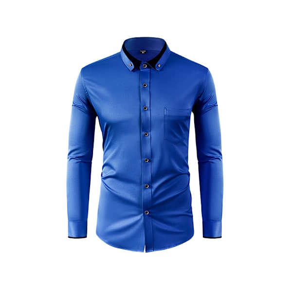 Herre Skjorter Langermet Business Casual Button Down Skjorte Dark Blue 40