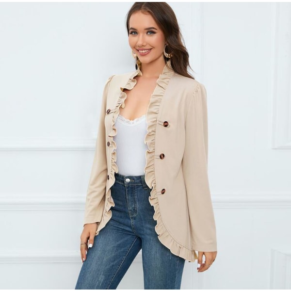 Damejakke med Rufflet Lapel og Knapper Apricot M