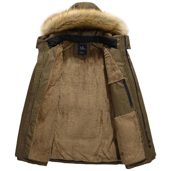 Midlång plus sammetsjacka för män, tjock bomullsvadderad khaki 2XL