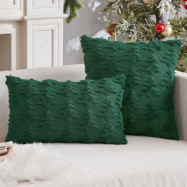 Julkuddar med Dekorativa Överkast, 2-pack, Mjuk Plysch Faux Ull Kuddfodral Green 1 45*45cm