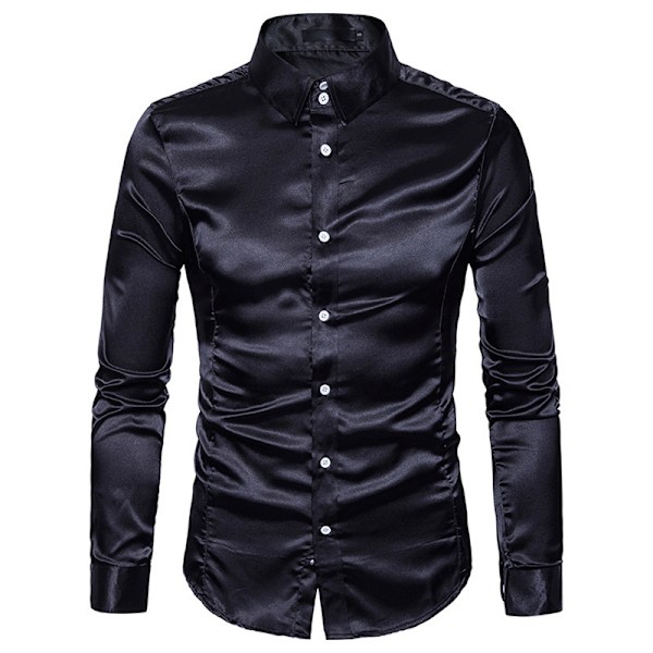 Dansbalskjortor i glänsande satin för män Black XL