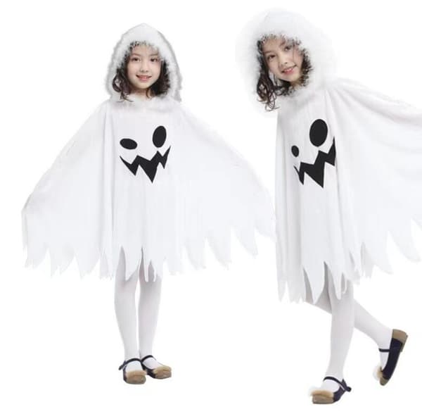 Barnens Vita Spökkostym för Halloween L