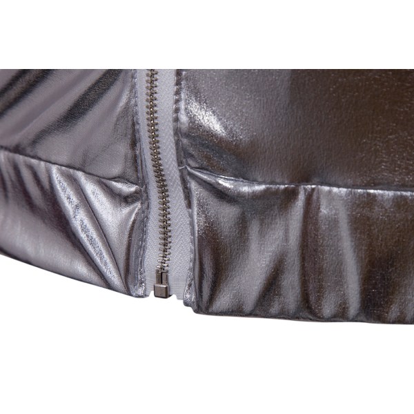 Herrar Stående Krage Zip Långärmad Sekvensjacka Silver XXL