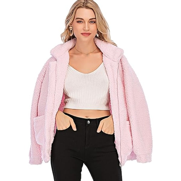 Dame Faux Fur Jakke Shaggy Jakke Vinter Fleece Frakke Pink 2XL