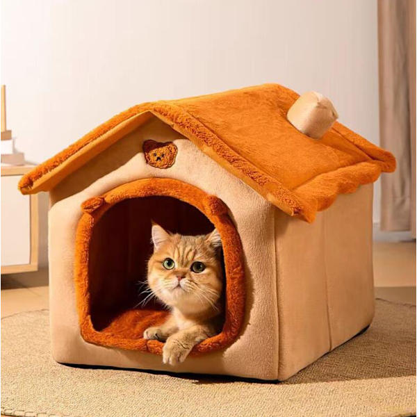 Indendørs Hundehus, Foldbart Hundehus Kennel Seng Matte med Pude Yellow 33*30*32