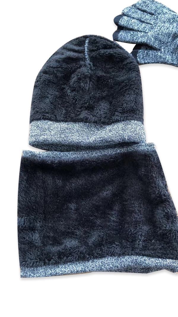 Unisex Vinter Ullhatt, Halsduk og Hanske Sett Black
