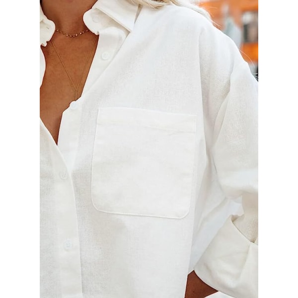 Kvinnors skjortor med knapp ner bomull White XL