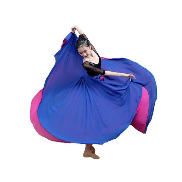 Dam Två Lager Vändbar Chiffong Lång Maxikjol för Dans Blue+Dark Pink M