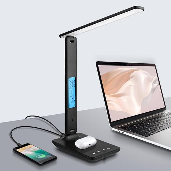 LED-skrivebordslampe med trådløs lader, USB-ladepunkt black