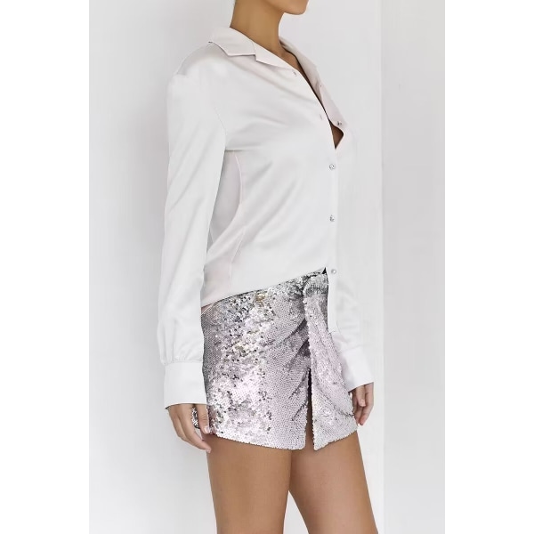 Dame Stretch Glans Sequin Mini Skjørt S