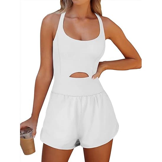 Dame Workout Romper Løbeshorts Atletisk Énstykke Jumpsuits white L