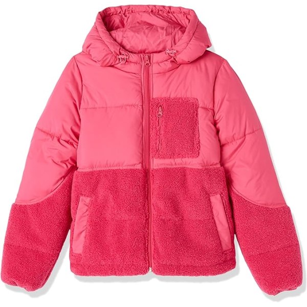 Vinterjakke for kvinner i sherpa-fleece med lappverk Pink XL