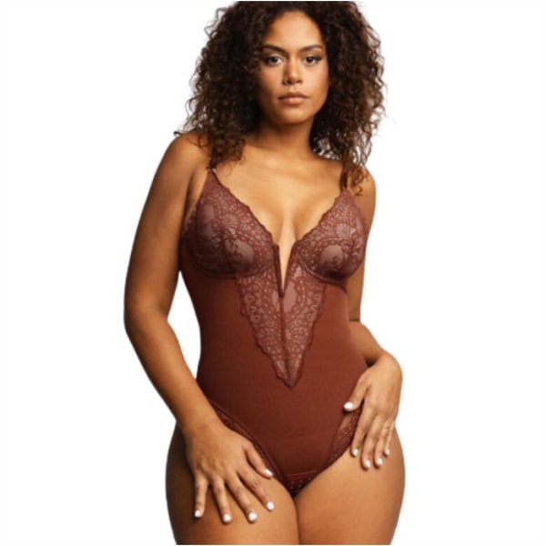 Lace Shapewear Bodysuit Kvinder Tummy Control Bodysuit Curry M