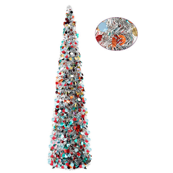 5FT Pop Up Julgran i Glittrande Metall, Vikbar Färgglad Colorful
