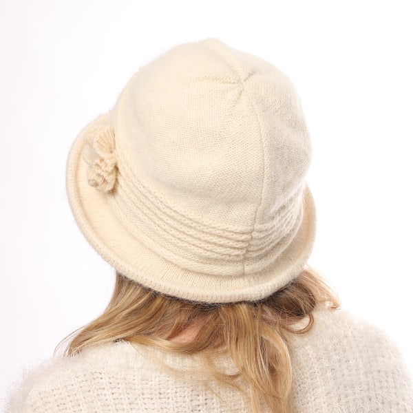 Mode Kvinder Blomst Cloche Caps Varmt Strikket Spand Bowler Hatte Red