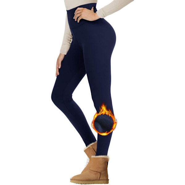 Vintervarme fleecefôrede leggings for kvinner Navy Blue L/XL