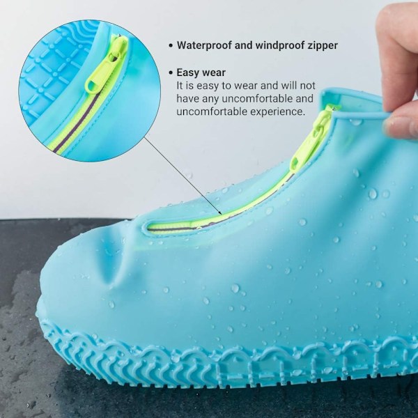 Vedenpitävät kengänsuojukset, uudelleenkäytettävät, liukumattomat sadekengänsuojukset lapsille, miehille ja naisille Blue XL
