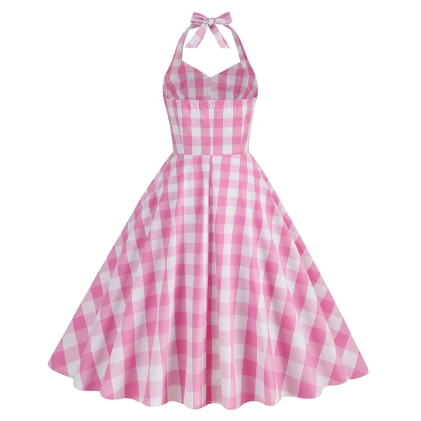 Rosa Rutig Klänning för Kvinnor Rosa Gingham Klänning Vintage Rockabilly Klänningar pink L