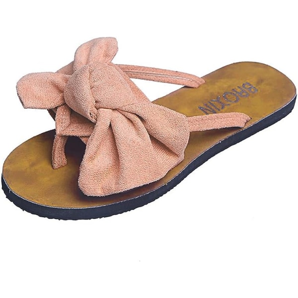 Flip Flops för kvinnor Beach Summer Fashion Bow Flat Sandaler Pink 38