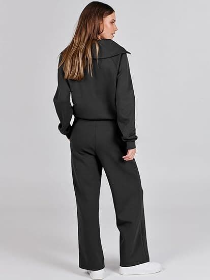 Dame 2-delt Sweatsuit Sæt Bred Lounge Sæt Tracksuit Black M