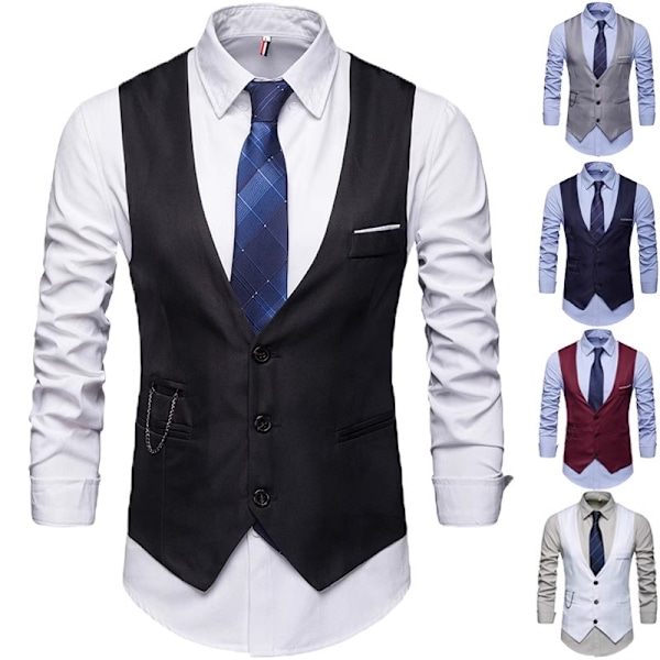 Miesten Virallinen Puku Liivi Slim Fit Rentoutunut Liikepukeutumisliivi Black L