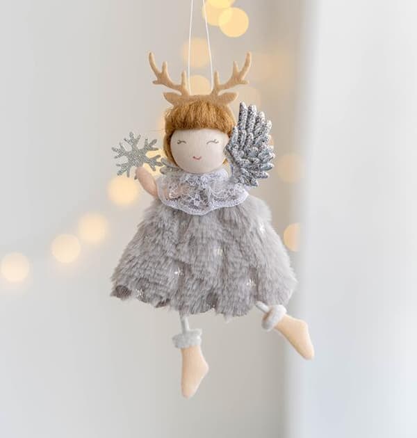 Plushängande Julängel med Renväggshorn Gray