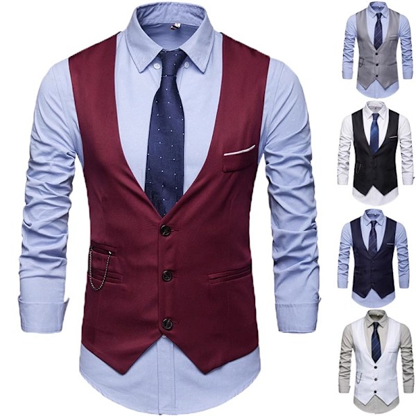 Miesten Virallinen Puku Liivi Slim Fit Rentoutunut Liikepukeutumisliivi Red XL