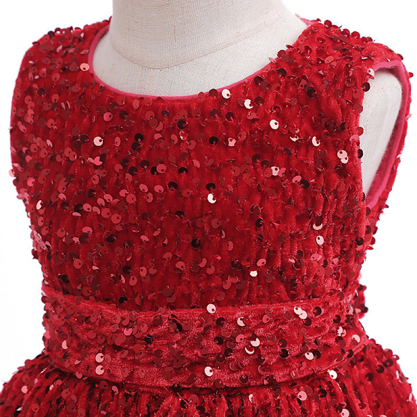 Flickrande Klänning för Flickor, Ärmlös Sekvens Glittrande Barnfestklänning red 80cm