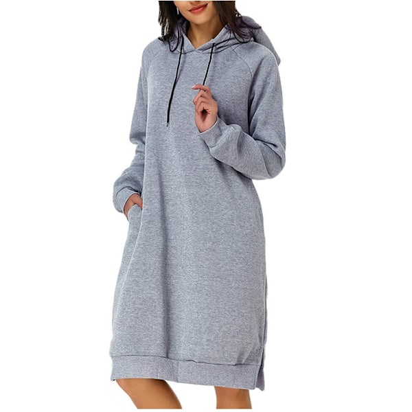Klänning med luva för kvinnor med fickor Grey M