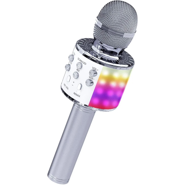 Trådlös Bluetooth karaokemikrofon med LED-lampor Silver
