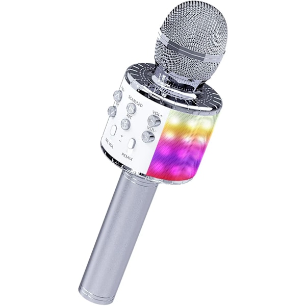 Trådlös Bluetooth karaokemikrofon med LED-lampor Silver