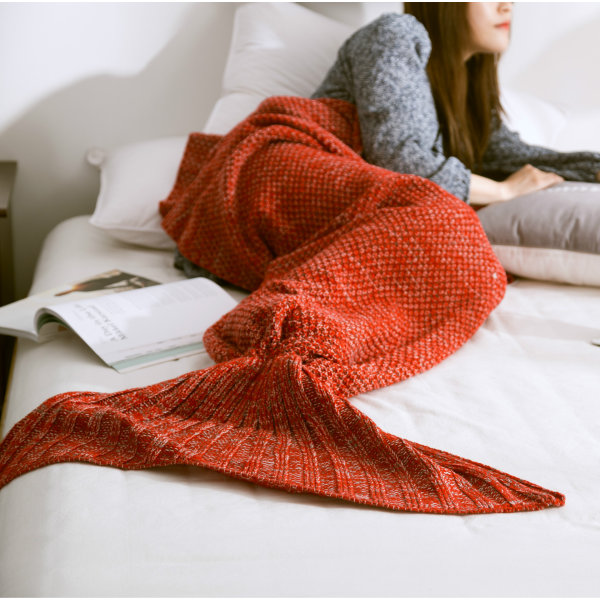 Stickad Mermaid Tail Filt Virkad Mermaid Throw Red 80*180cm