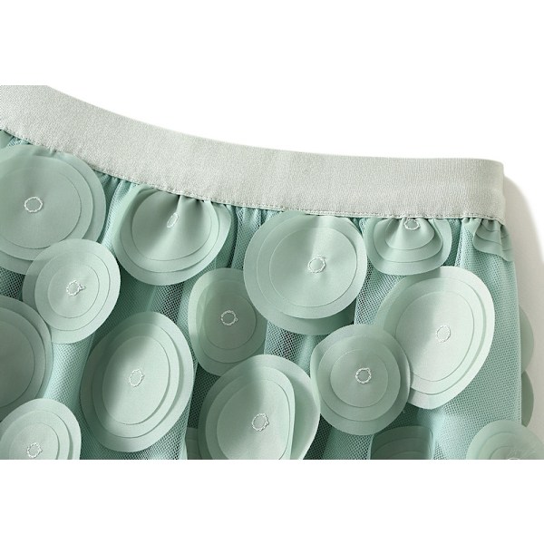 Dame Tyll Midi Skjørt 3D Polkadot Mesh Skjørt A-Linje Green