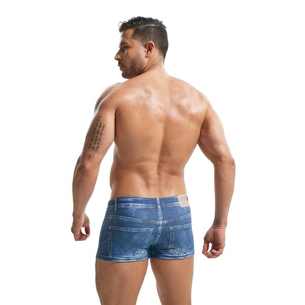 Denimtryckta badbyxor för män, snabbtorkande boxershorts Dark Blue 2XL