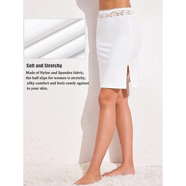 Halv Slip for Kvinner Underskjørt Kort Mini Skjørt med Blomsterblonder Livvidde white XL