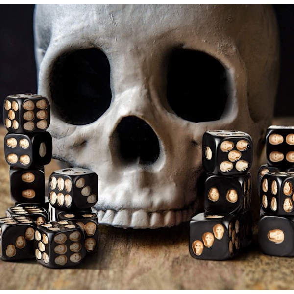 5 stycken Skalletärningar Halloweentärningar 3D Skeletttärningar silver