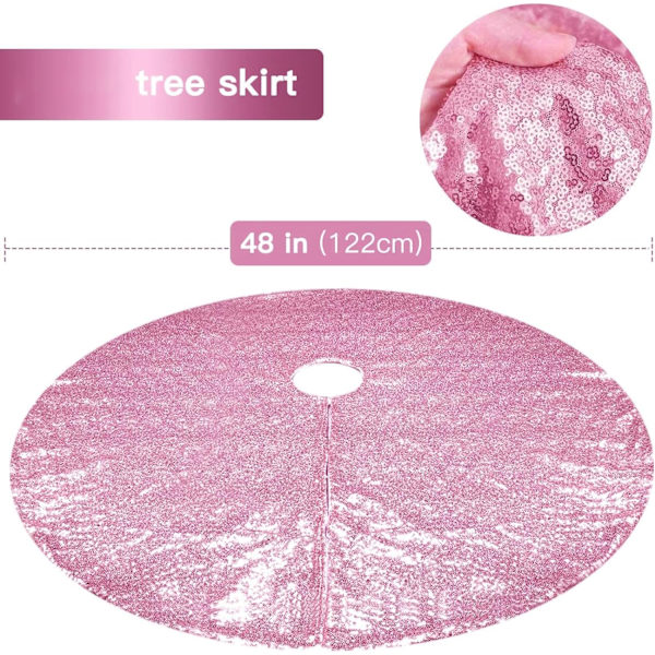 48 Tums Sequin Dubbel Trädbotten för Juldekorationer Pink