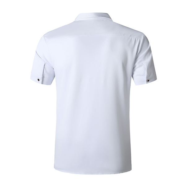 Herre Western Skjorte Korte Ermer Slim Fit Broderte Casual Skjorte white M